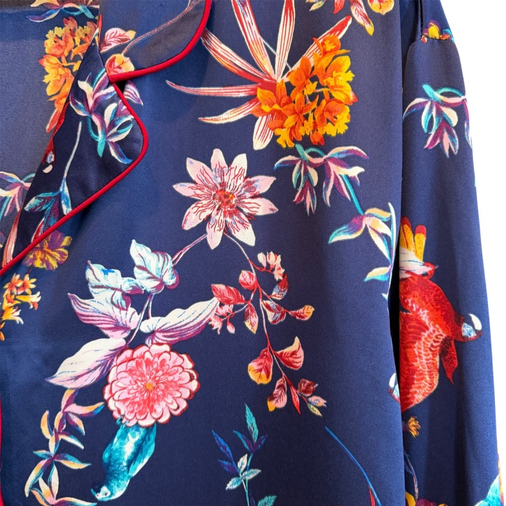 The Pioneer Woman Navy Blue Tropical Bird Floral Satin Sleep Shirt XXL - Picture 3 of 10